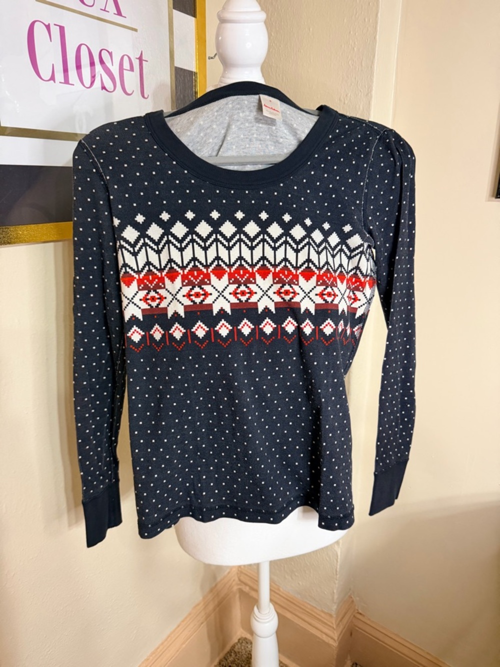 Hanna Andersson Navy Crewneck with White Dot Pattern‎